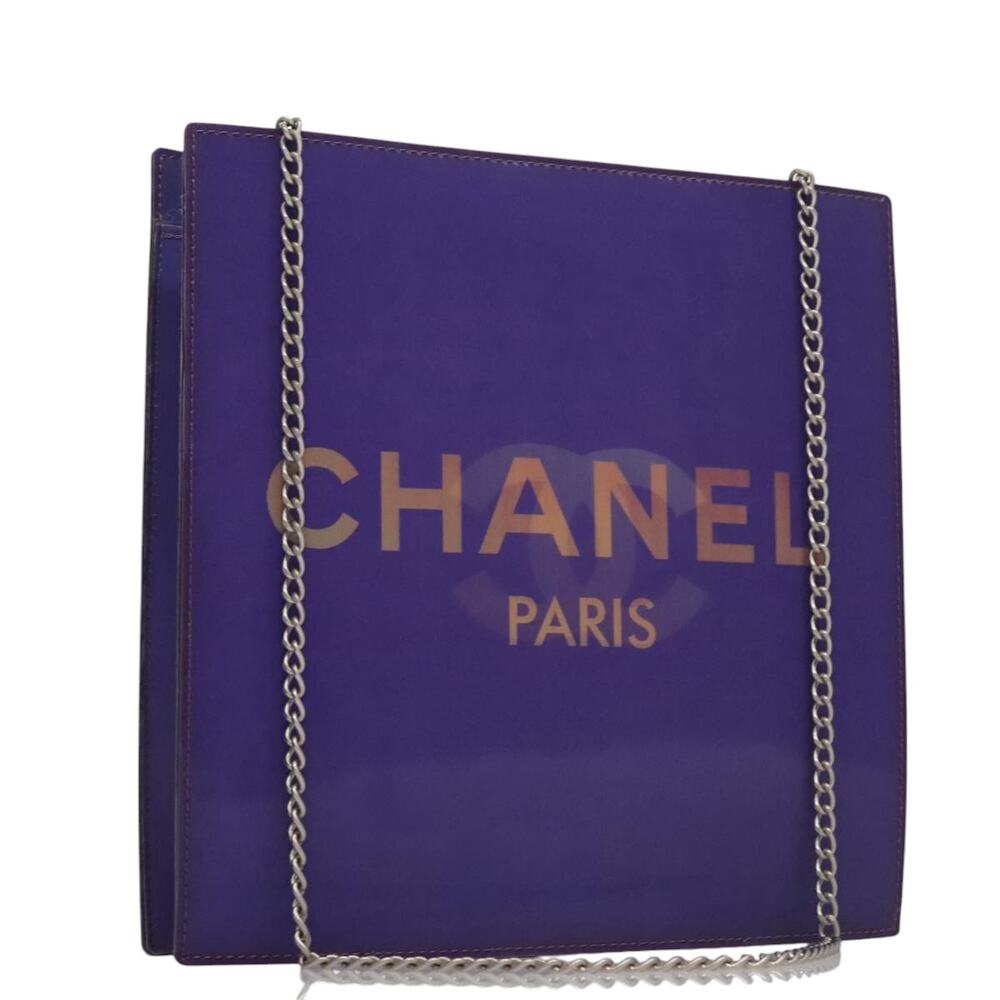 CHANEL Hologram Chain Shoulder Bag Vinyl Purple CC